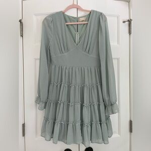 Altar'd state fit and flare sea foam, mint dress, flowy long sleeves